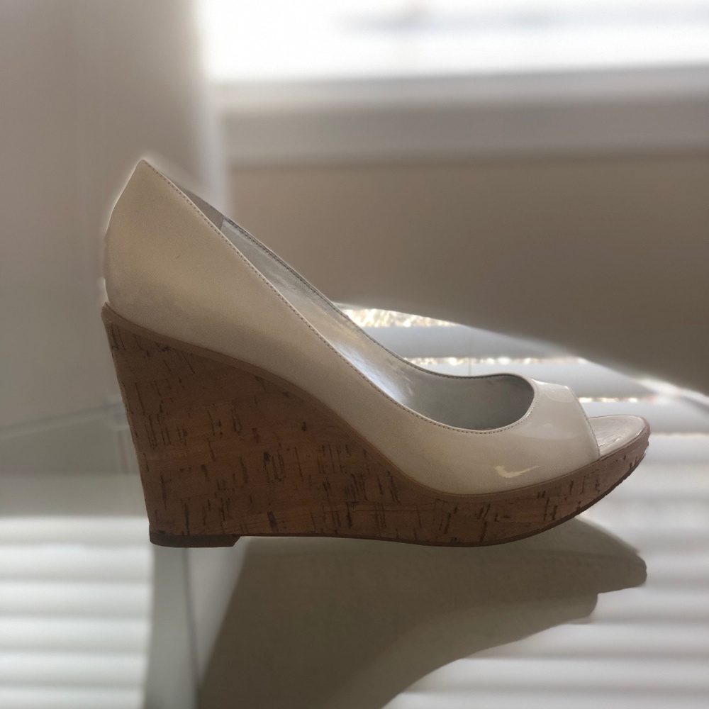 White peeptoe wedge sandals